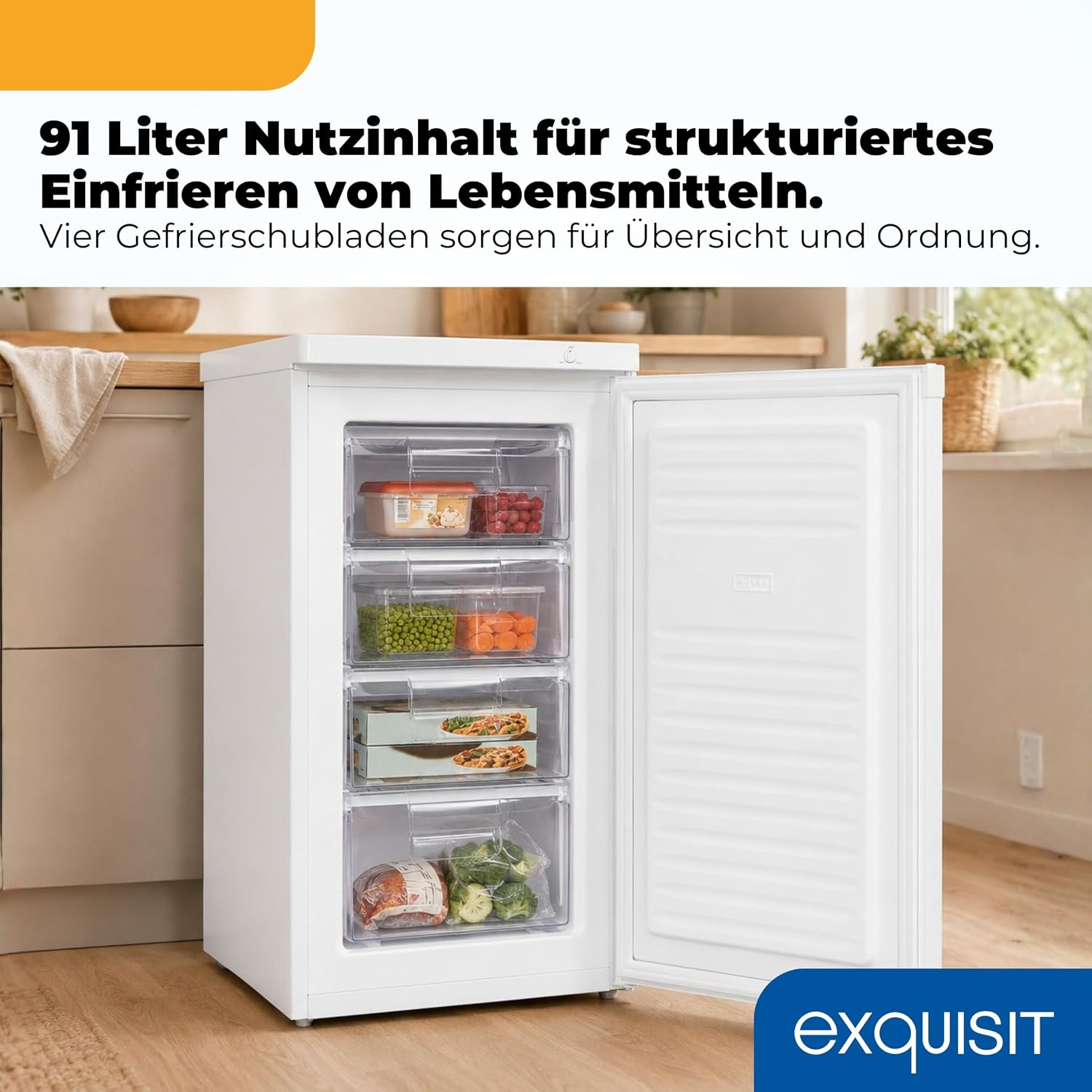 Gefrierschrank 91L Energieeffizienzklasse E 40 dB(A) kompakt 4-Sterne-Gefrieren manuelle Temperaturregelung wechselbarer Türanschlag GS512-040E weiss