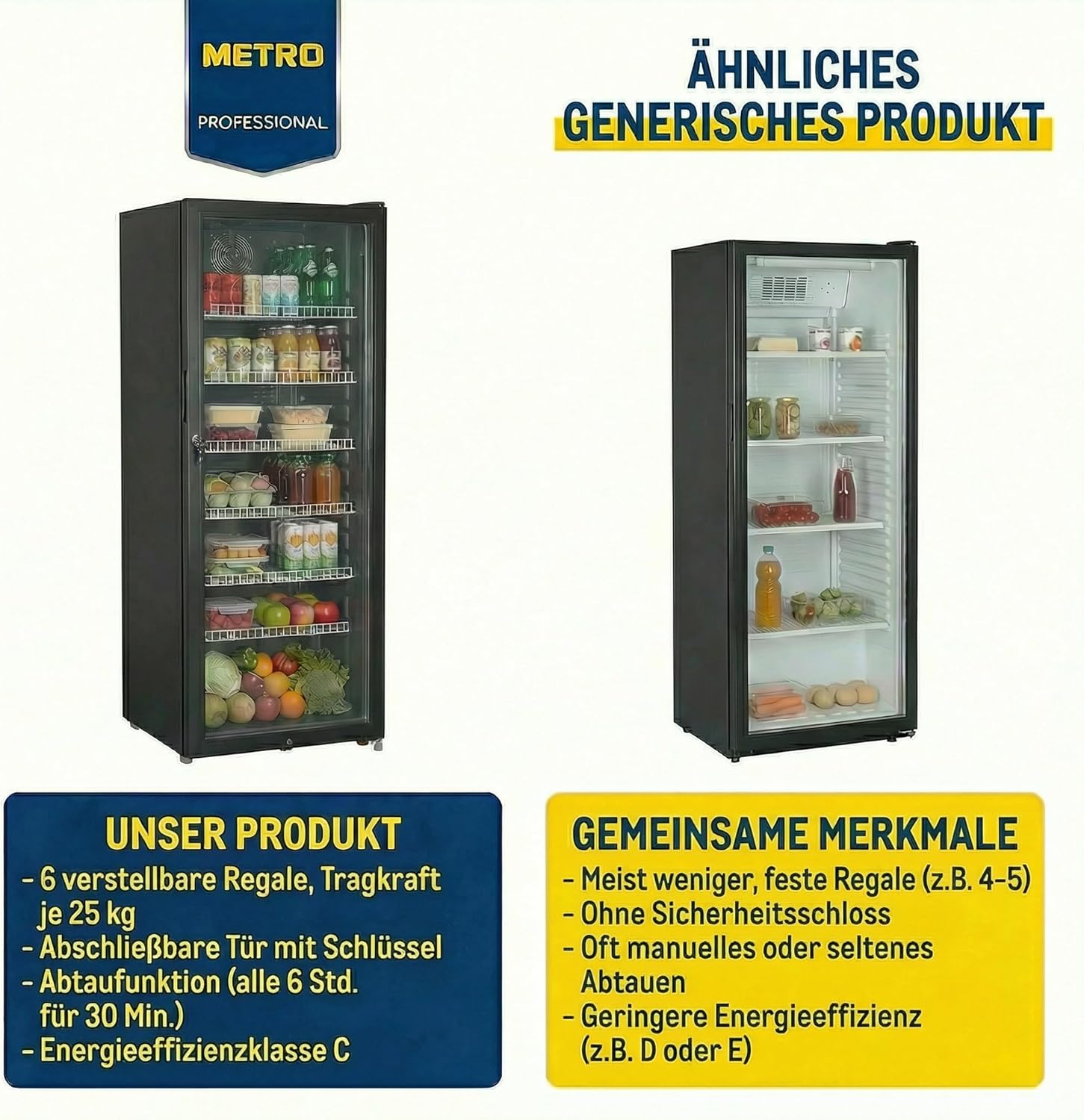 Getränkekühlschrank GSC4240B, 237 L, 110 W, 6 verstellbaren Einlegeböden, LED-Innenbeleuchtung, schwarz