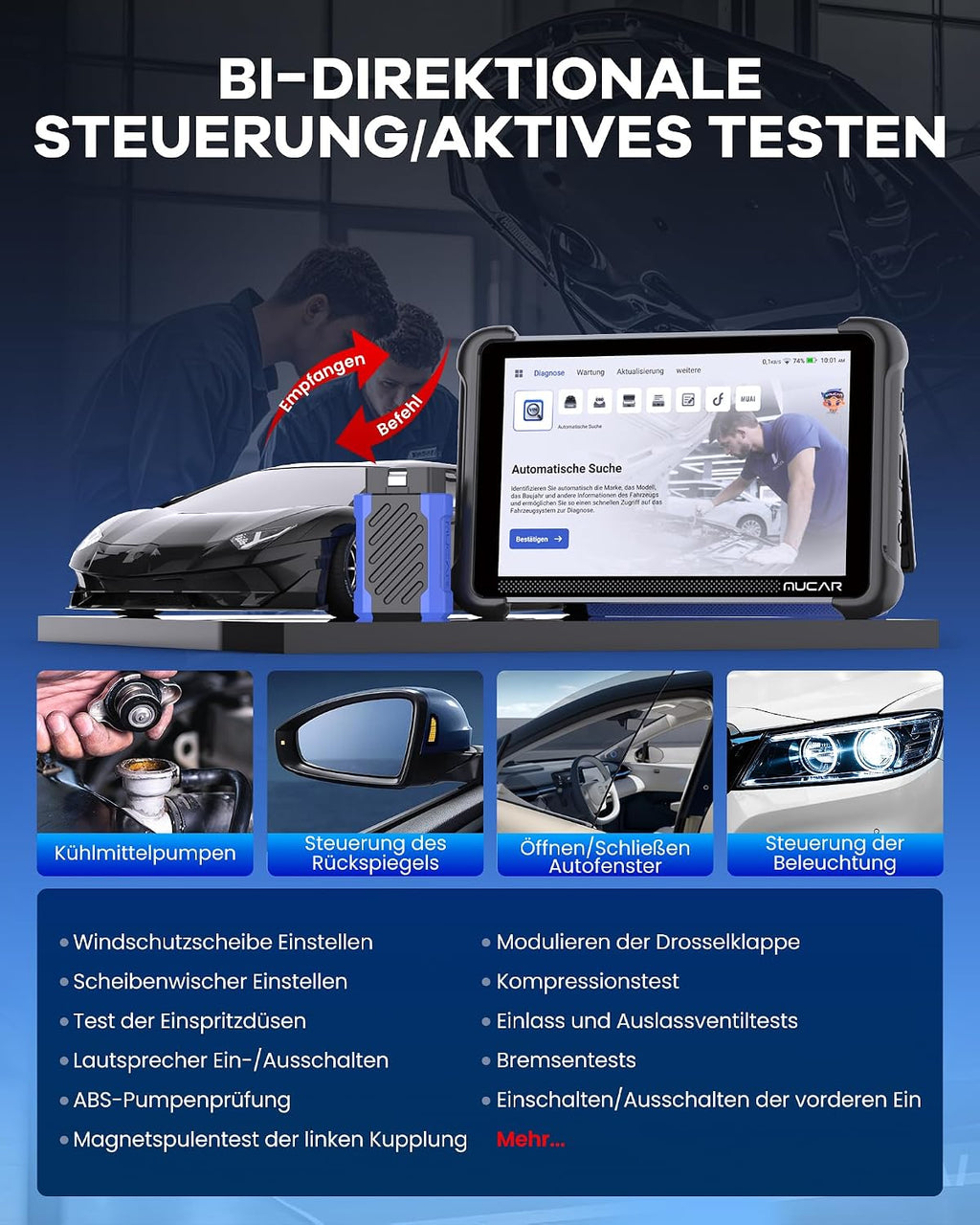 AI-OBD2 892BT Diagnosegerät, 34 Reset-Funktionen, volle Systemdiagnose, ECU-Kodierung, BI-direktionale Steuerung