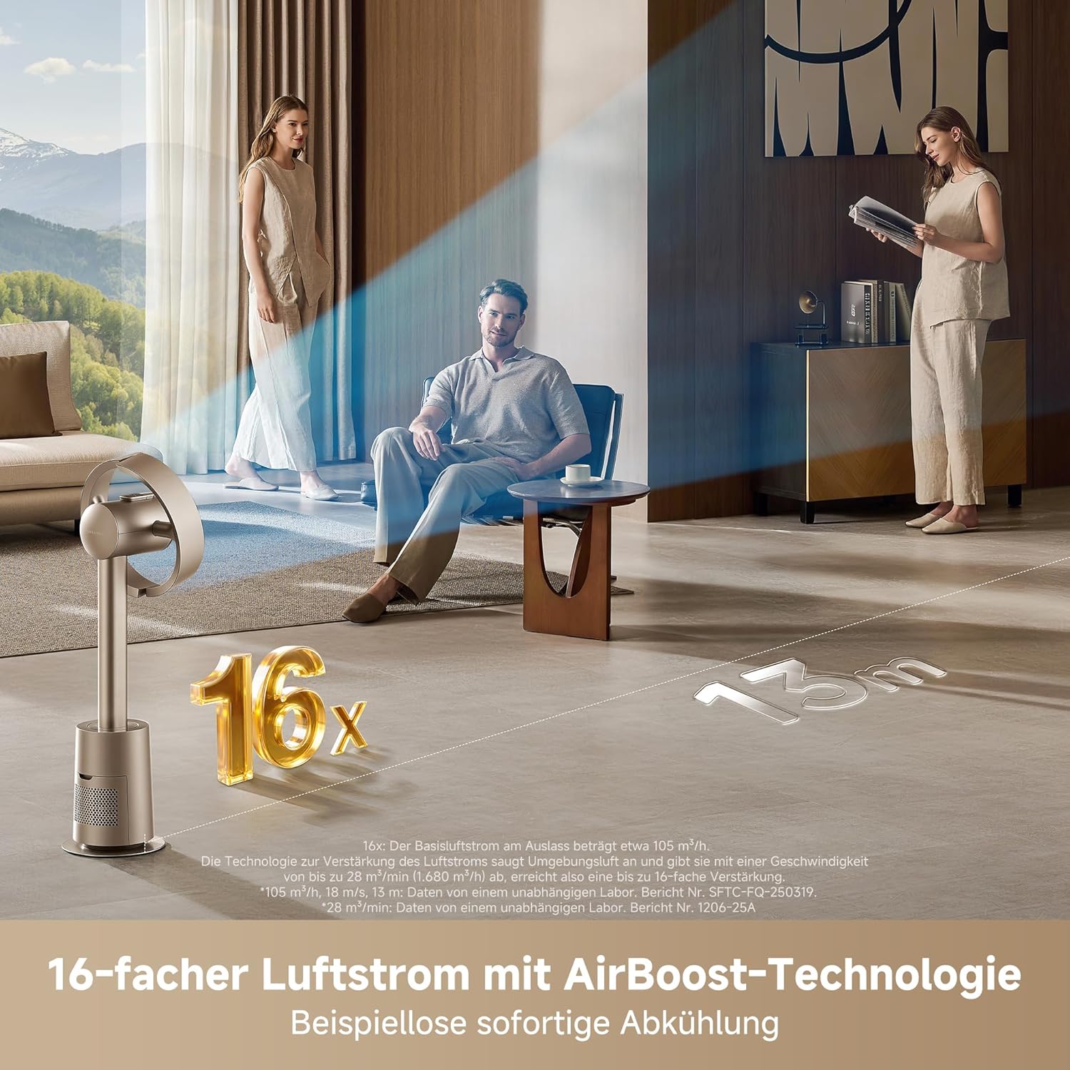 MF10 Flügelloser Ventilator mit 270°-Raumluftstrom, temperaturadaptiver Luftstrom, intelligenter Windstrom, waschbarer Filter