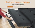 Schlafsofa 186x122cm mit 5-stufig verstellbarer Rückenlehne, 3-in-1 Schlafcouch mit Kissen & Seitentasche, graues Leinen für Gästezimmer & kleine Räume
