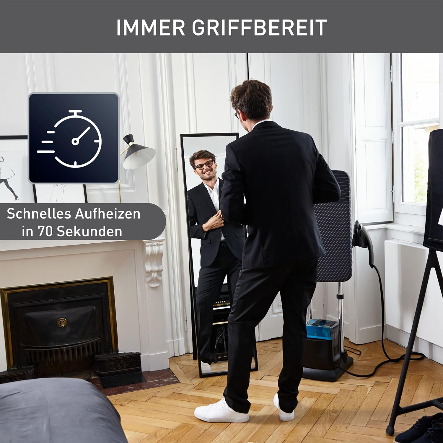 Ixeo Power All-in-One Dampfglätter, 3-Pos.Smart Board, 5.8bar, 200g/min Dampf, desinfiz., schwarz/blau, QT2022