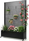 Metall Pflanzkasten mit Spalier, Hochbeet auf Rädern, freistehender Sichtschutz für Blumen und Gemüse, Garten, Terrasse, Balkon