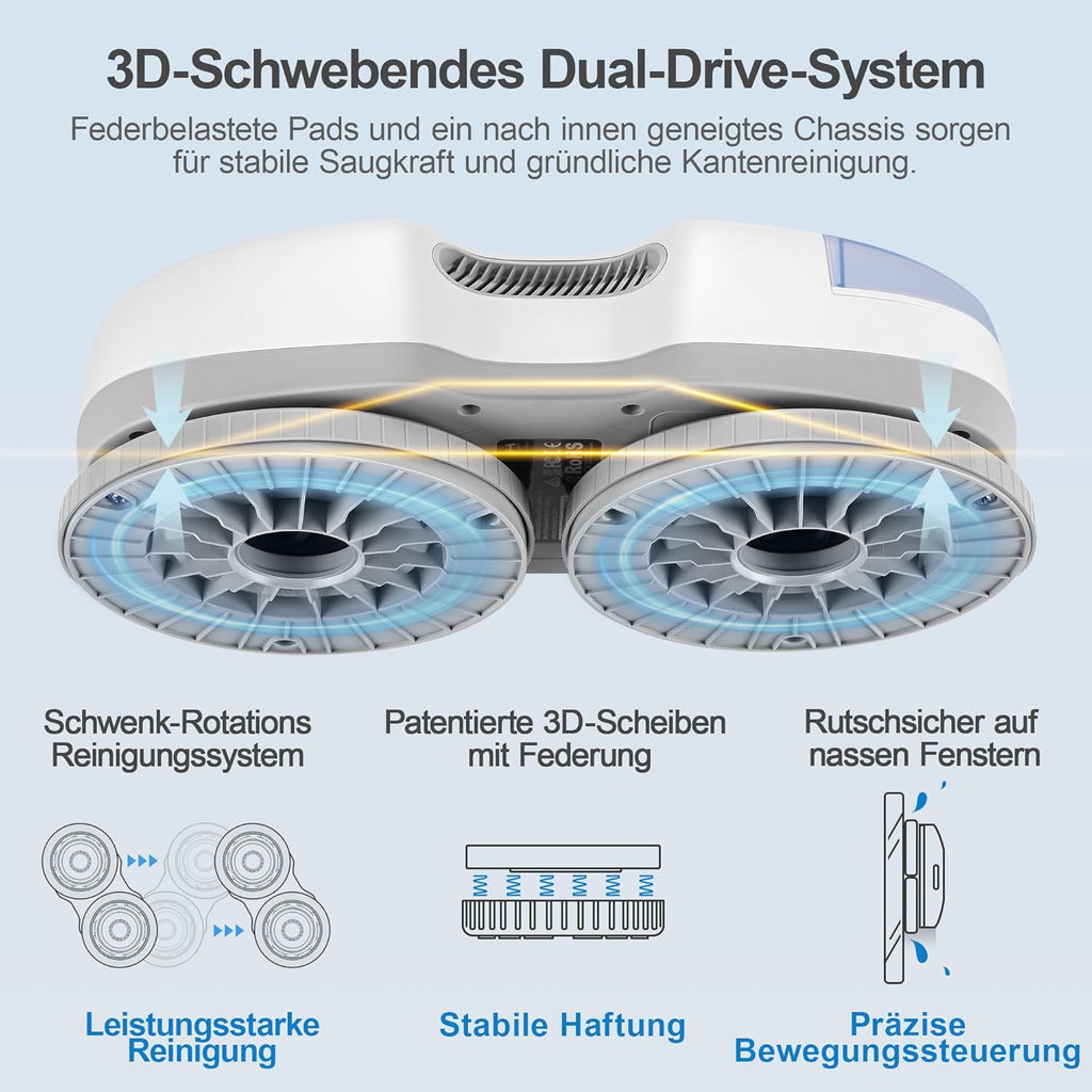 S7 Fensterputzroboter, akt. Sprühf., 6500Pa, 3D-Schwebepad, 80ml Tank, Mehrfachschutz, 8 Tücher + Koffer inkl.