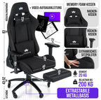 Gaming Stuhl Ergonomisch Kratzerfreie Rollen Atmungsaktiv, 4D-Armlehnen, mit Fußstütze, Stoff, 150 kg Belastbarkeit