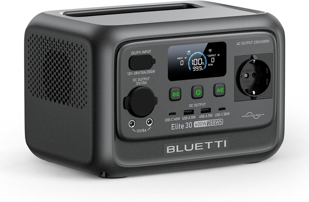 Elite 30 V2 Powerstation, 288 Wh LFP, 600W AC (Power Lifting 1500W), lädt in 70 Min., Solargenerator für Camping/Vans/Notfälle (Solarpanel opt.)