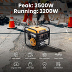 3500W Inverter Stromgenerator Benzin mit 2x 230V Steckdosen, Notstromaggregat für Haus, Garage, Werkstatt, Baustelle