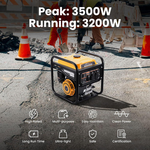 3500W Inverter Stromgenerator Benzin mit 2x 230V Steckdosen, Notstromaggregat für Haus, Garage, Werkstatt, Baustelle
