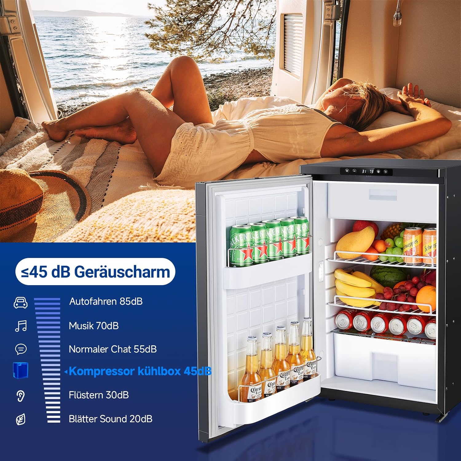 83L Kompressor Kühlbox mit APP-Steuerung, 12/24V DC, LED-Leuchten, bis -20°C – ideal für Auto, LKW, Boot, Wohnmobil, Camping und Reisen