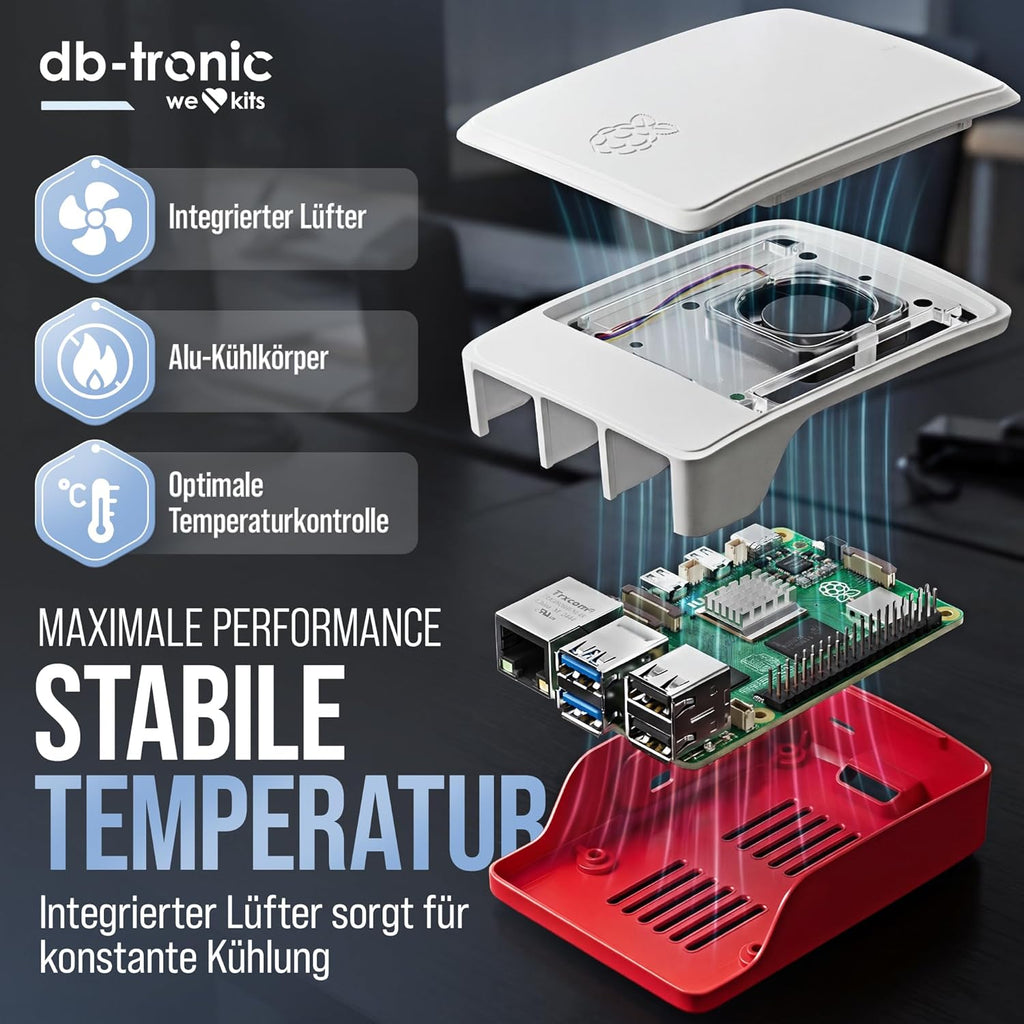 Raspberry Pi 5 8GB 128GB Starter Set mit 27W Netzteil, Lüfter-Gehäuse & 4K Micro HDMI Kabel - Ideal für Smart Home, Retro Gaming & Home Assistant