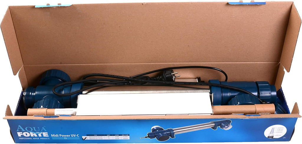 Midi Power UVC 75 Watt, kurze Lampen, Edelstahlgehäuse, max. Durchfluss 20 m³/h, für klaren Teich ohne Chemikalien, silber