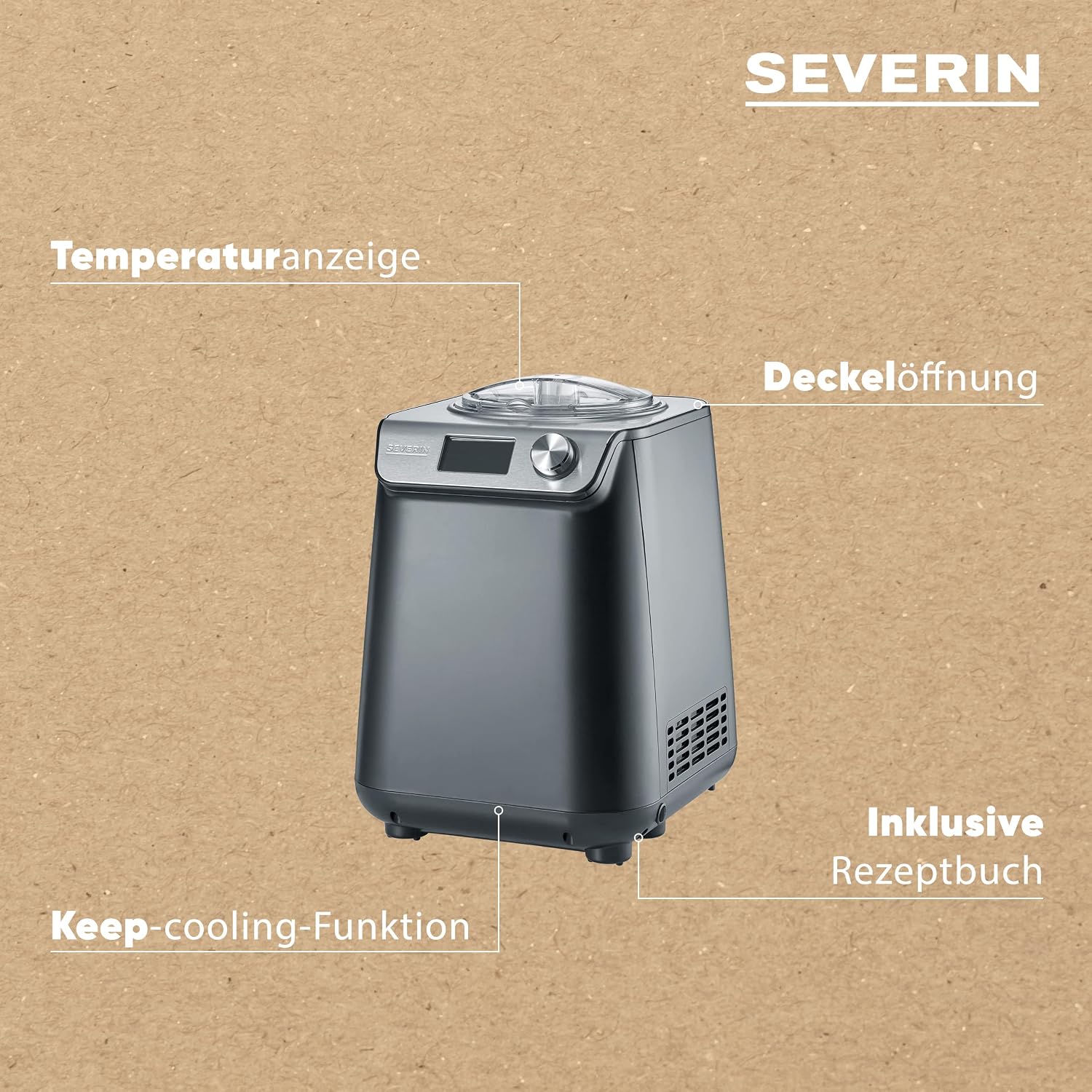 Kompakte 2-in-1 Eismaschine und Joghurtbereiter, platzsparend mit Kompressor im Slim-Design, Modell EZ 7407