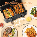 Heißluftfritteuse 8,5L 2 Kammern mit Sichtfenster, Testsieger Stiftung Warentest, NTC-Tech für präzise Temperaturkontrolle, Gold, R903