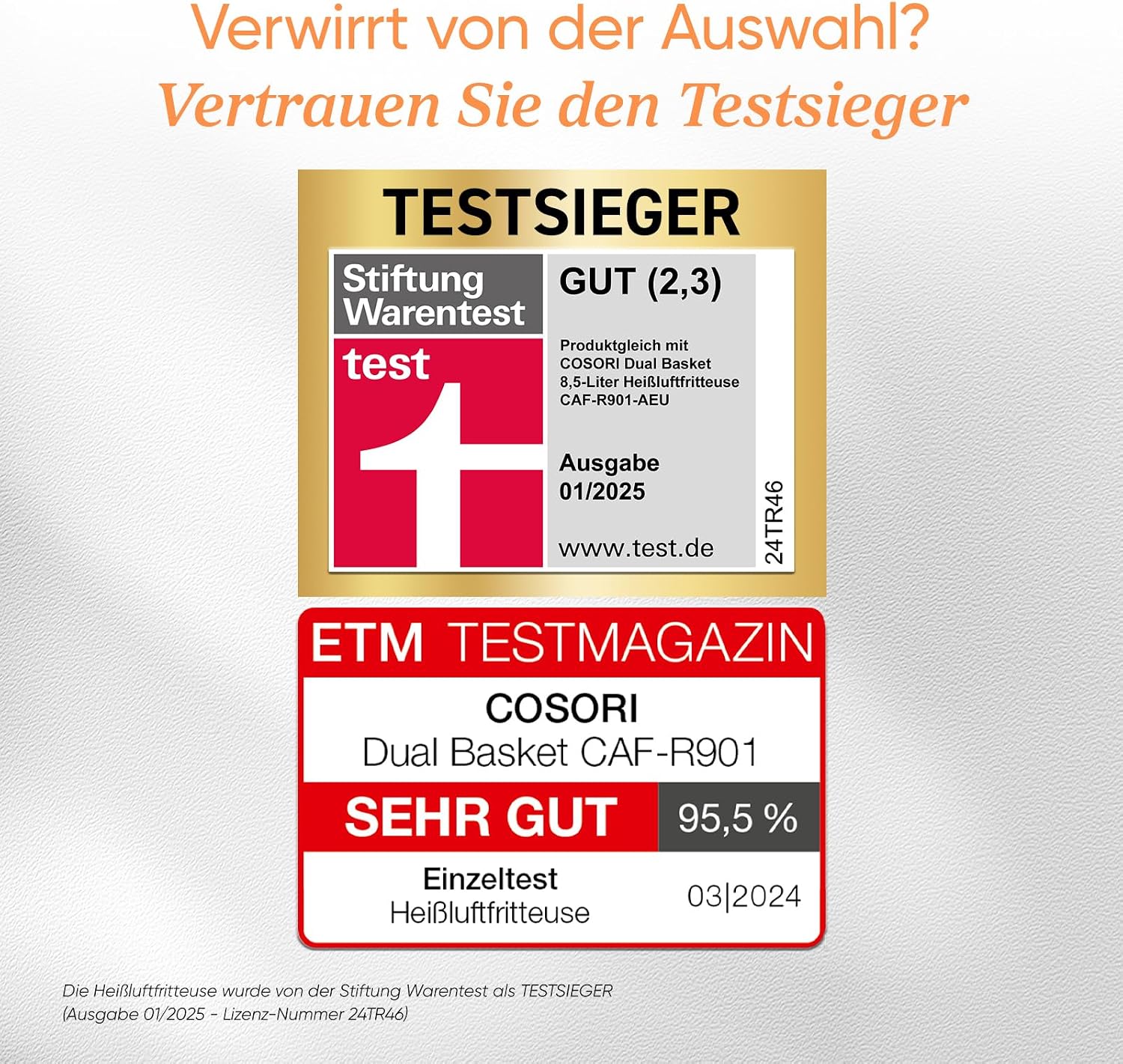 Heißluftfritteuse 8,5L 2 Kammern mit Sichtfenster, Testsieger Stiftung Warentest, NTC-Tech für präzise Temperaturkontrolle, Gold, R903