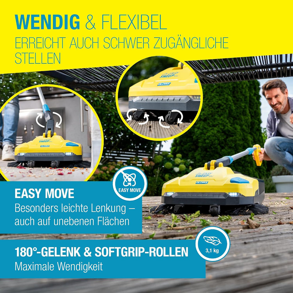 Akku-Kehrmaschine EasySweep 18V inkl. 18V Akku, 40 cm Arbeitsbreite, 4,5 L Behälter - für Indoor & Outdoor, Einfahrt, Gehweg, Terrasse, Garage & Laub