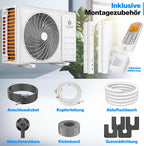 Klimaanlage Set Split, WiFi/App, Kühlen A++/Heizen A+, 18000 BTU/h (5300W), sehr leise, R32, Fernbedienung, Timer, Montagematerial, Weiß