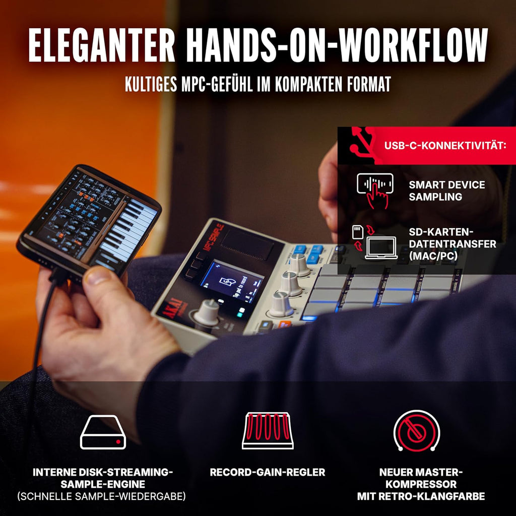 MPC Sample - Standalone Portable Sampler, Sequenzer und Effektprozessor mit Akku, USB-C, integriertem Lautsprecher und Mikrofon