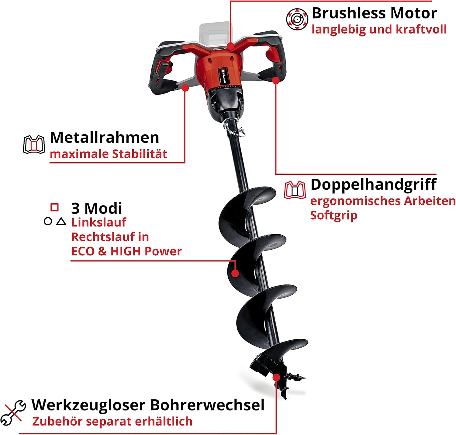 Akku-Erdbohrer GP-EA 18/150 Li Power X-Change, 18V, bürstenlos, inkl. Erdbohrer Ø150mm, Bohrtiefe 80cm, inkl. 4,0Ah Akku und Ladegerät