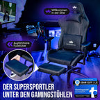 Gaming Stuhl Ergonomisch Kratzerfreie Rollen Atmungsaktiv, 4D-Armlehnen, mit Fußstütze, Stoff, 150 kg Belastbarkeit