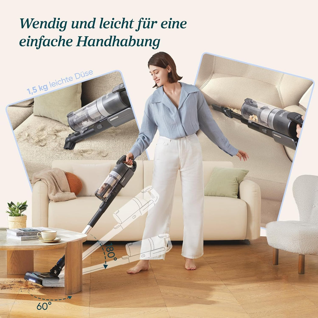Kabelloser Staubsauger, 100㎡ Laufzeit, 99,99% HEPA-Filter, Selbststehend, Anti Tangle, für Tierhaare/Teppich/Hartböden/Auto - LVAC-200 MAX