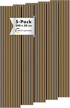 5 Stück Akustikpaneele Holz 240x50 cm - Eiche Geölt Dekor - Wandverkleidung als 3D Lamellenwand für effektiven Schallschutz - Holzpaneele