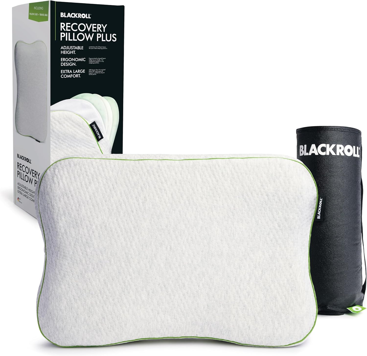 Recovery Pillow Plus (60x40 cm) – höhenverstellb. Nackenkissen, Memory Foam (6–13 cm), für Seiten-/Rücken-/Bauchschläfer, Made in Germany