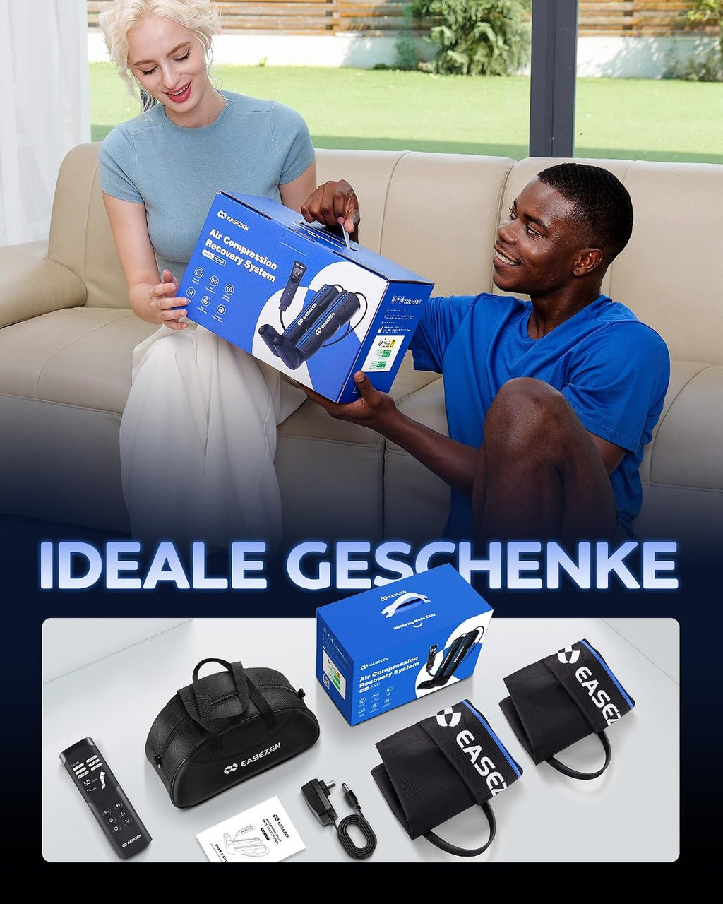 Beinmassagegerät mit Kompressionssystem, fördert Durchblutung, lindert Schmerzen, für Füße/Waden/Oberschenkel, reduziert Ödeme & Muskelermüdung