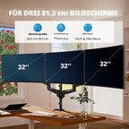 Monitorhalterung 3 Monitore für 17-32 Zoll, höhenverstellbar, bis 8 kg pro Arm, Schwarz Gaming
