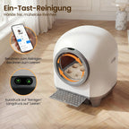 Selbstreinigende Katzentoilette 90L, mit niedrigem Einstieg/großem Raum/Geruchsentferner, APP-gesteuert, Sicherheitssensor, inklusive Katzenmatte