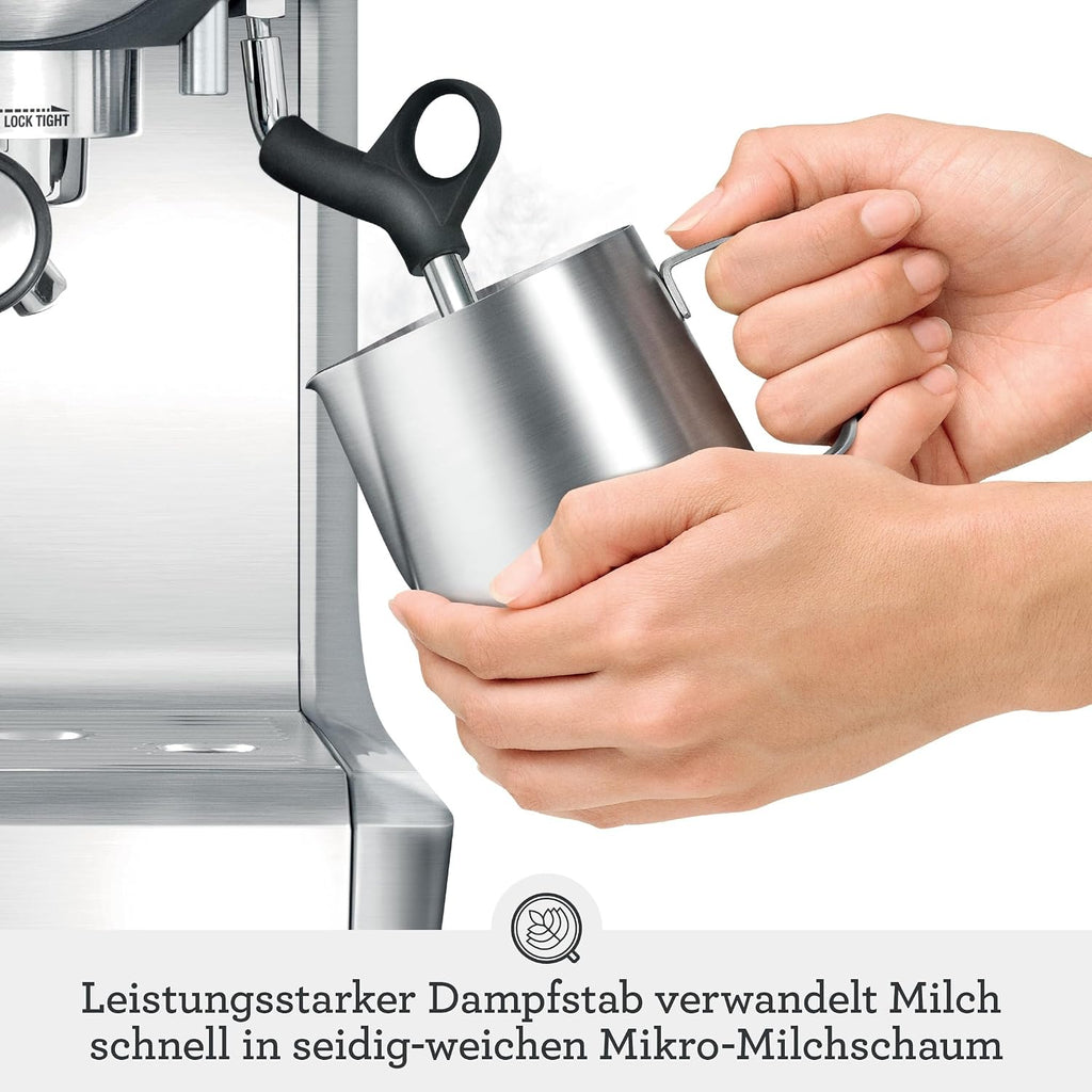 Barista Express Kaffeemaschine, Milchaufschumer + Mahlwerk, automat. Mahlen, Milchschaum, schwarz, inkl. Kännchen