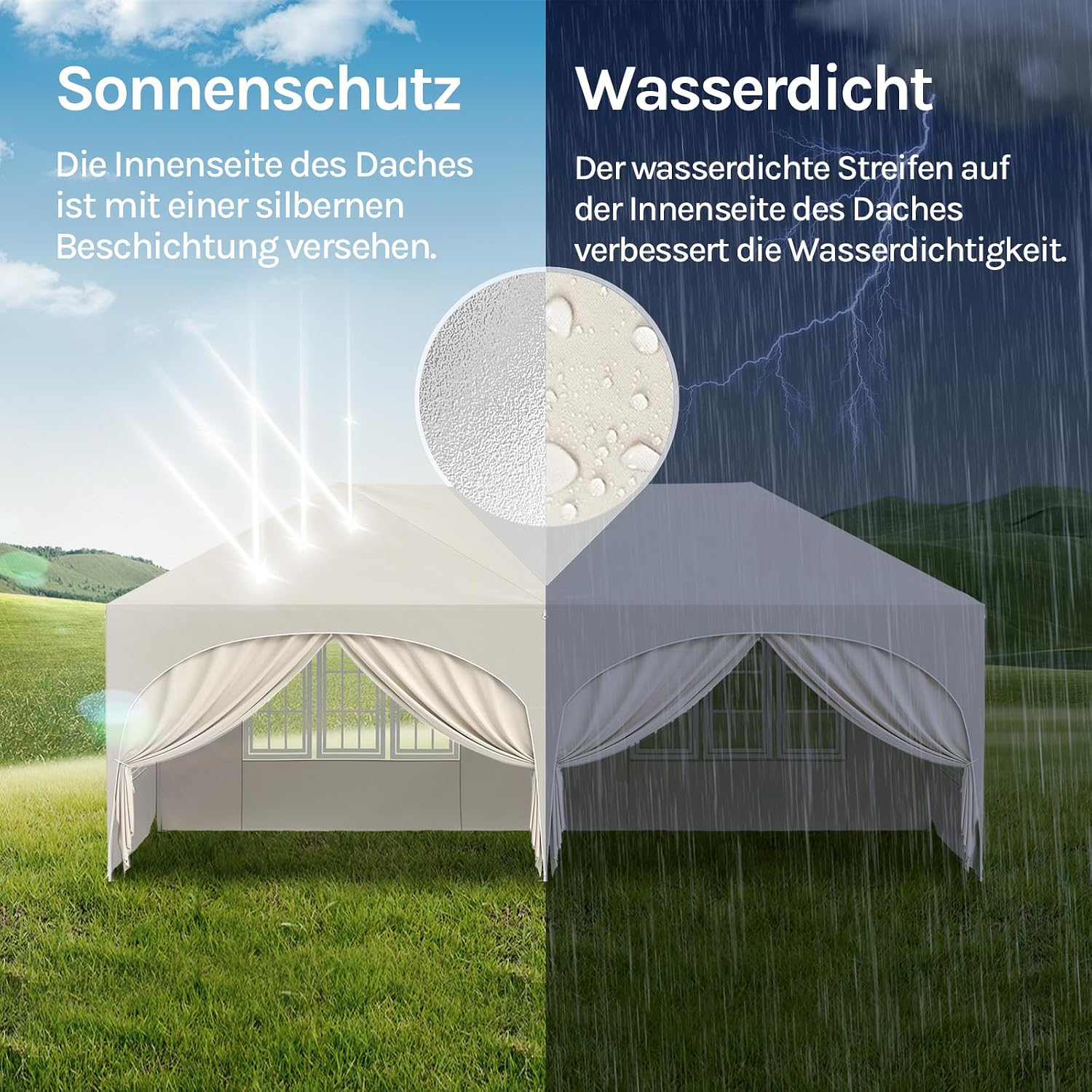 Faltpavillon 3x6m, 6 Seitenwände, wasserabweisend, UV-Schutz 50+, höhenverstellbar, mit Tragetasche, für Outdoor/Garten/Camping, beige