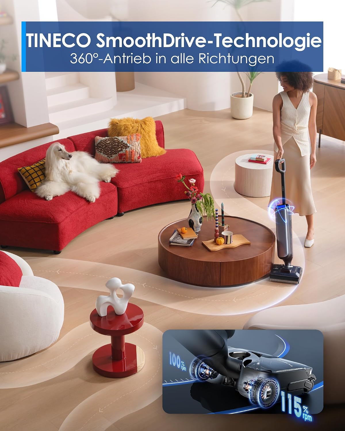Floor One S9 Artist Nass-Trockensauger, 22000Pa, 360° SmoothDrive, Anti-Tangle, 85°C Flashdry, 50 Min., beidseit. Reinigung, 180° Lay-Flat