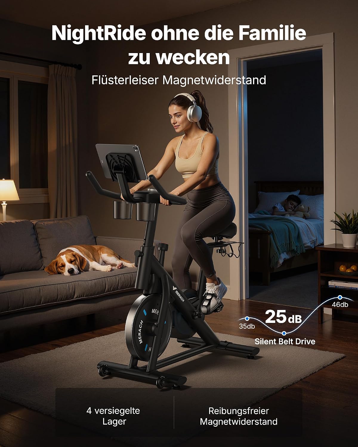 Leises Heimtrainer-Fahrrad, verstellbarer Widerstand, LED-Monitor, Tablet-Halter, Indoor-Cycling, für Cardio, eigene App, bis 136 kg