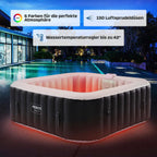 Automatisch aufblasbarer Spa Whirlpool 2400W, für 6 Pers., 185x185 cm, 130 Düsen, LED, 910L, inkl. Abdeckung, Bubble Spa + Wellness-Massage