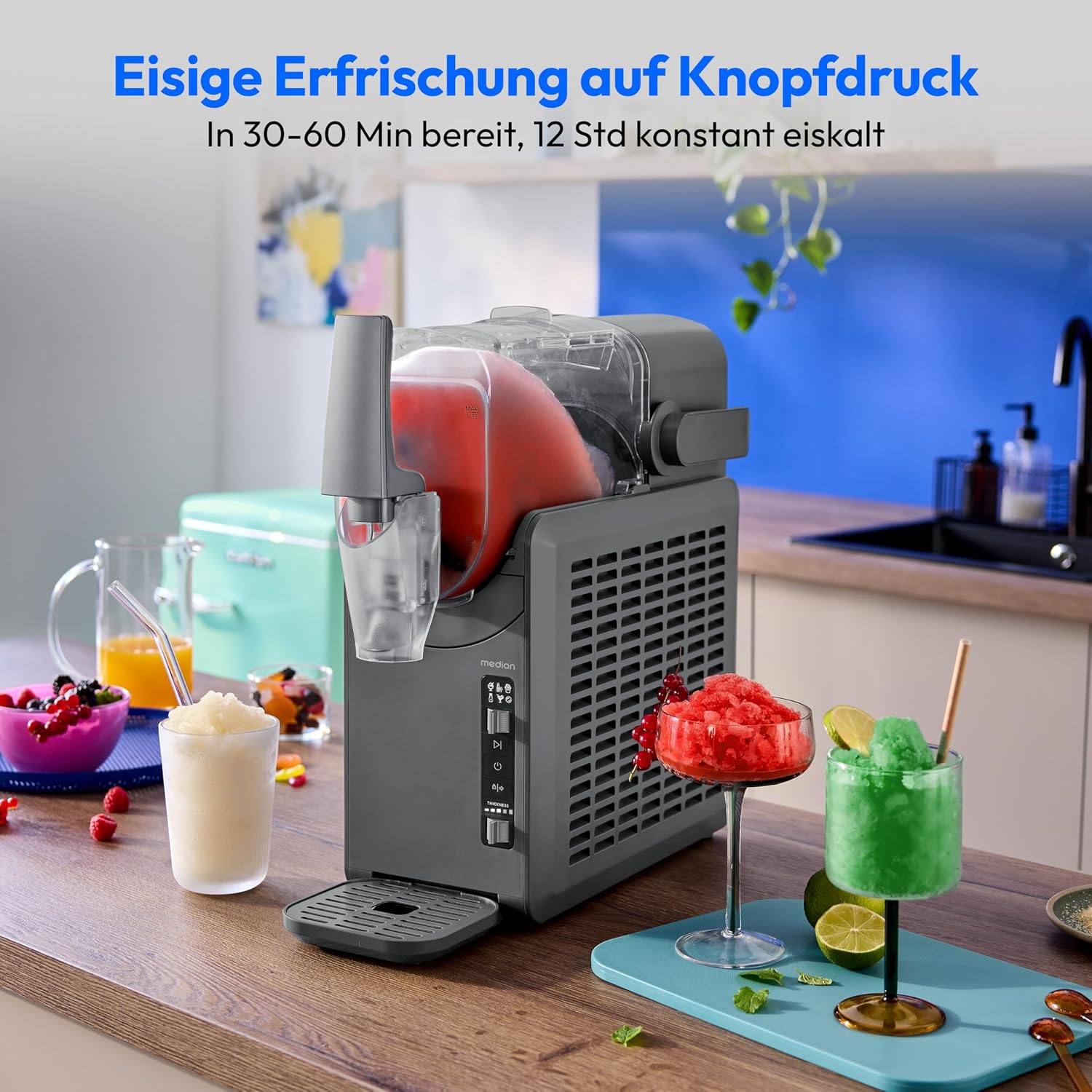 Slush-Maschine, 2,6 L Eis-Kapazität, 1,9 L Behälter, 5 Modi, 30-60 Min., Kompressor, Slush-Eisbereiter, MD12090