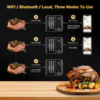 INT-14-BW kabelloses Fleischthermometer, Smart-Grillthermometer, WIFI 2.4G + BT 5.4, 91m Reichweite, für Ofen/Grill/Smoker/Rotisserie/Airfryer