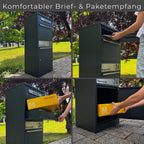Paketbox Briefkasten mit großem Paketfach, Anthrazit, personalisiert, Standbriefkasten für draußen, rostfrei und massiv, mit Gravur, Bispo 2