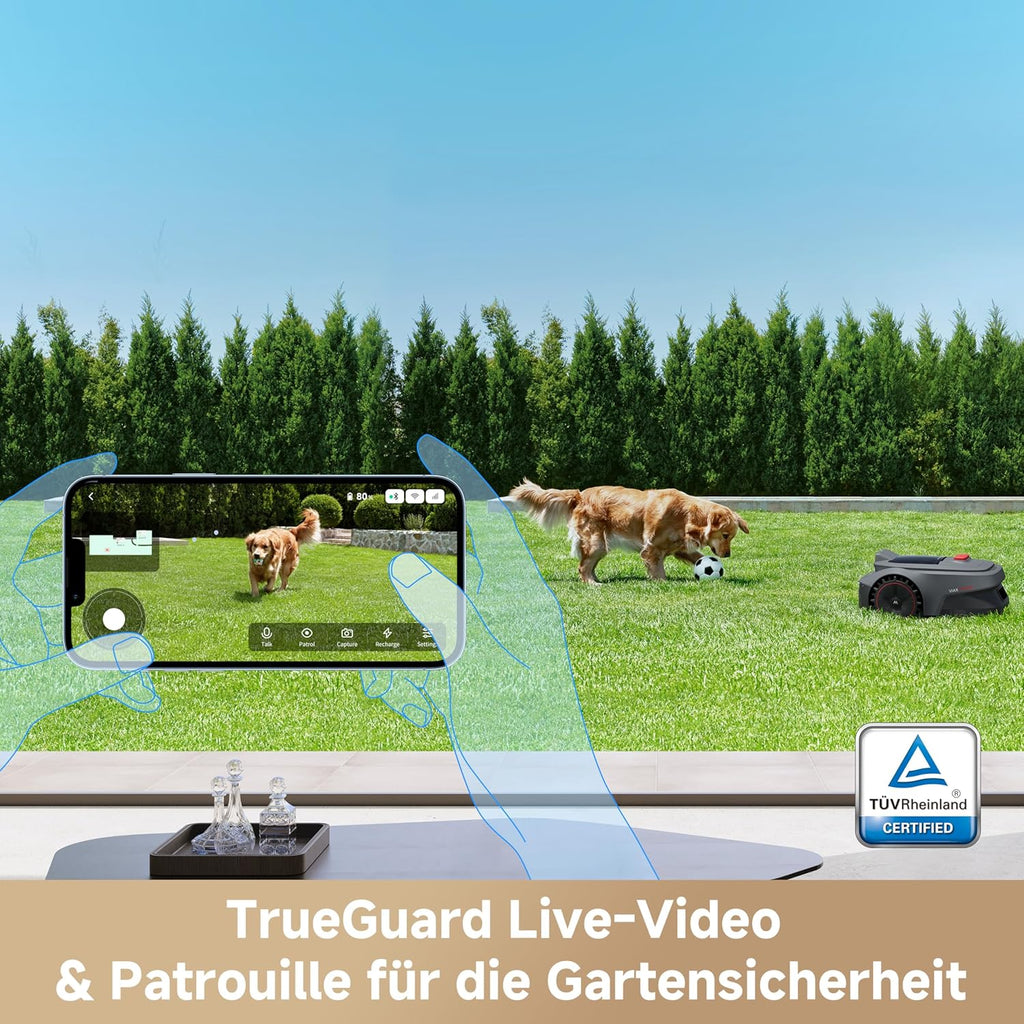 ViAX 250 Mähroboter, kabellos, 250m², KI-Kartierung, U-Bahnen, Dual-Vision, Kantenschnitt, für komplexe Gärten, App