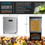 Dörrautomat Edelstahl mit 10 Edelstahl-Einlegetabletts, 800 W, 35-85°C, 8400 cm², Dehydrator für Obst, Fleisch, Pilze uvm.