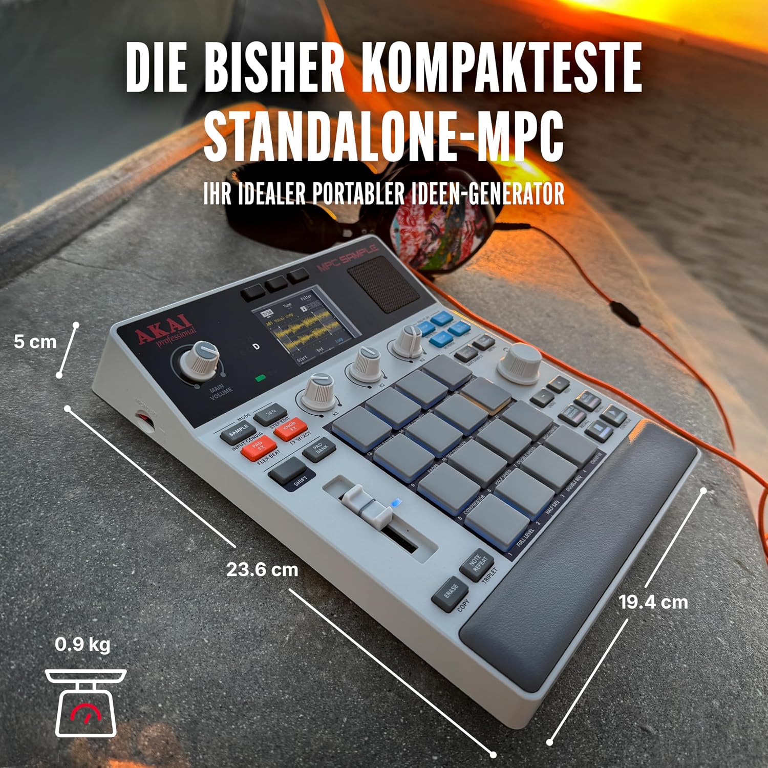MPC Sample - Standalone Portable Sampler, Sequenzer und Effektprozessor mit Akku, USB-C, integriertem Lautsprecher und Mikrofon