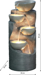 Gartenbrunnen Salo mit LED Beleuchtung, ca. 81x34x33 cm, Polyresin, grau