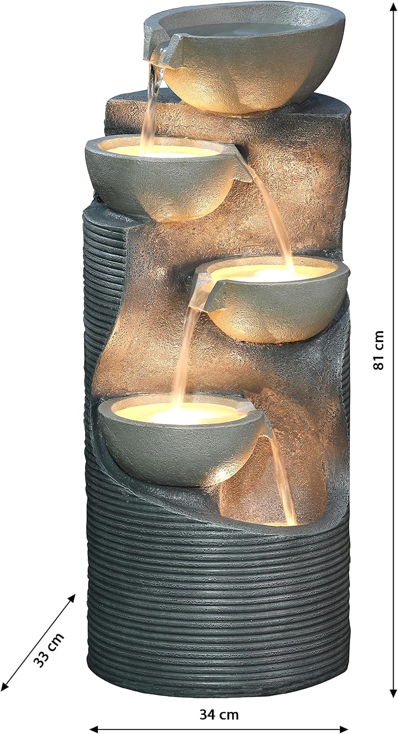 Gartenbrunnen Salo mit LED Beleuchtung, ca. 81x34x33 cm, Polyresin, grau