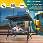 Hollywoodschaukel 3-Sitzer, Sonnendach + Polster, bis 360kg, Anti-Rutsch-Füße, wasserabweisend für Outdoor/Indoor