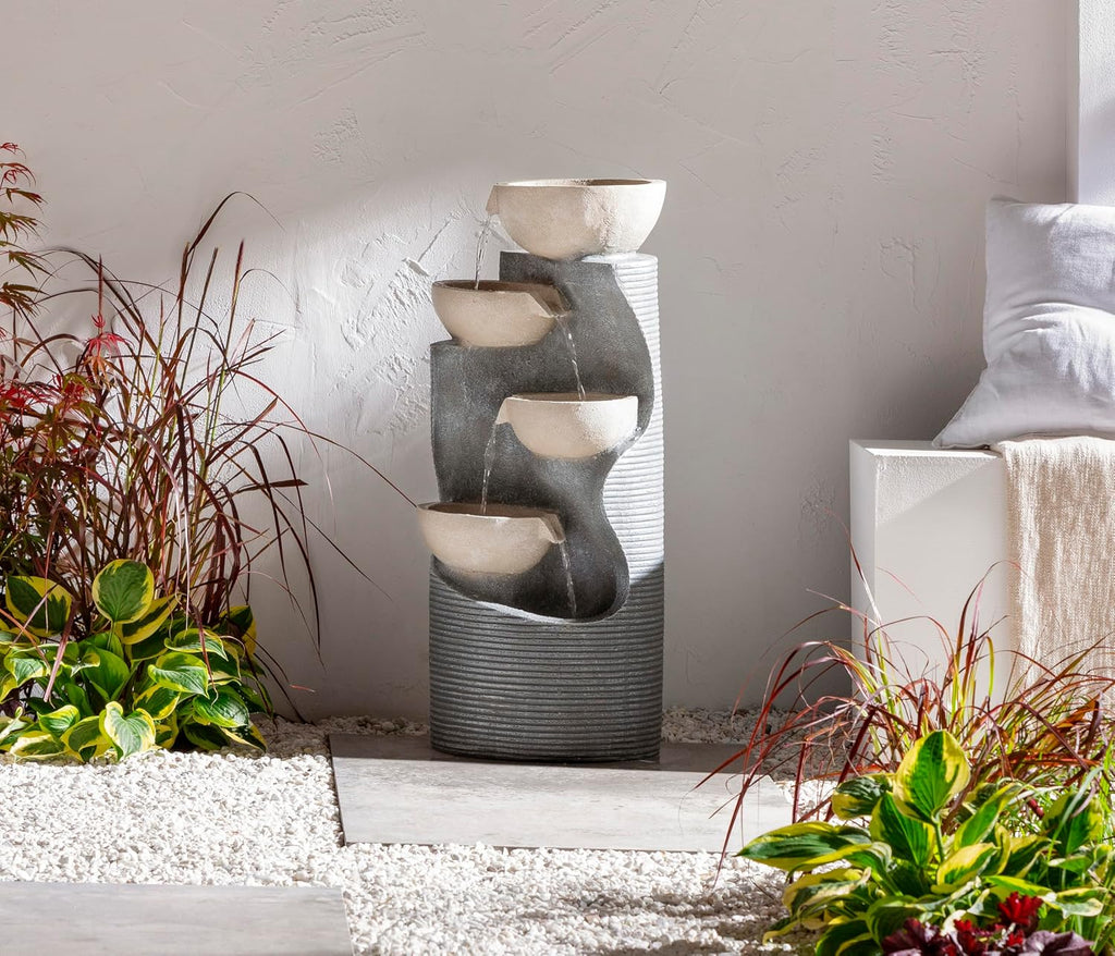 Gartenbrunnen Salo mit LED Beleuchtung, ca. 81x34x33 cm, Polyresin, grau