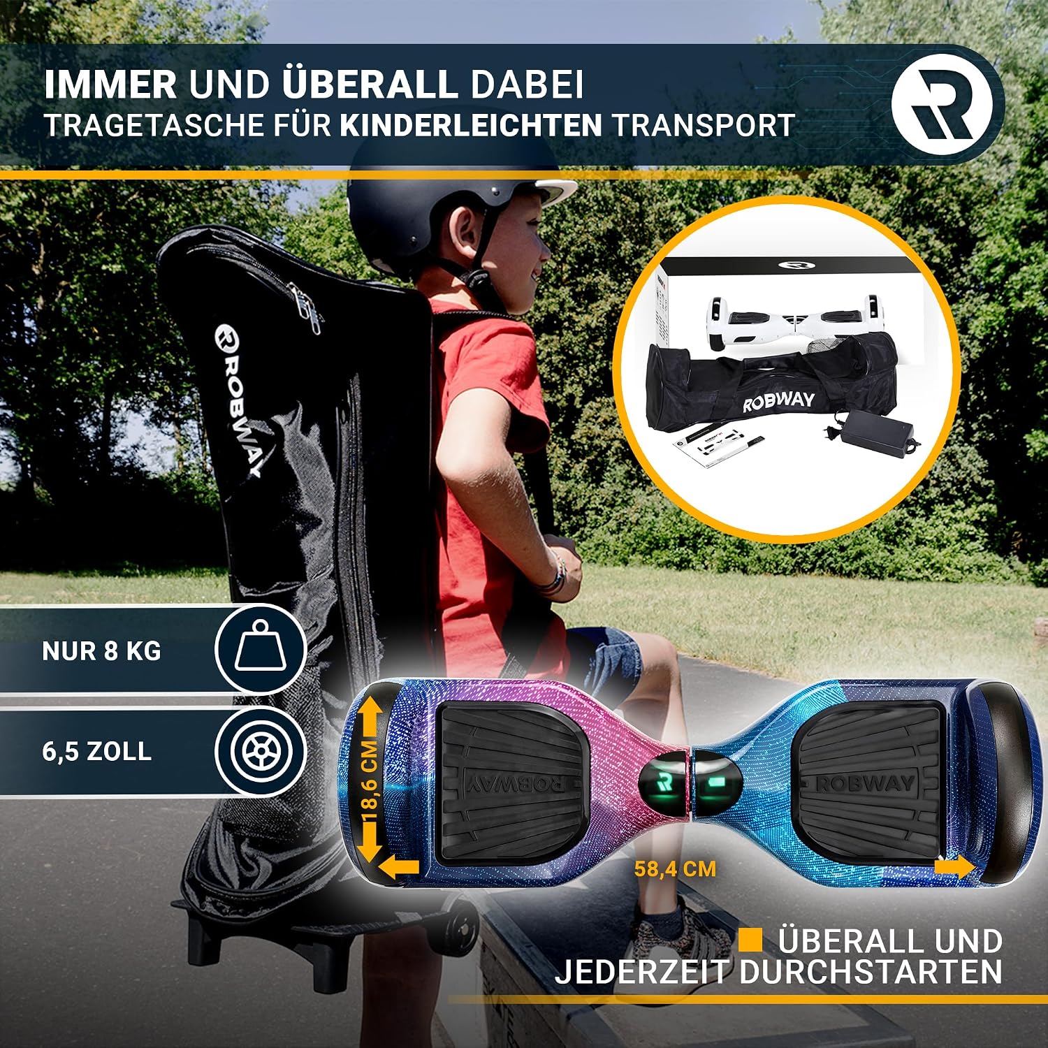 W1 Hoverboard für Kinder, Jugendliche & Erwachsene - APP Steuerung - 2 x 350 Watt Motoren - Self-Balance Funktion - Bluetooth