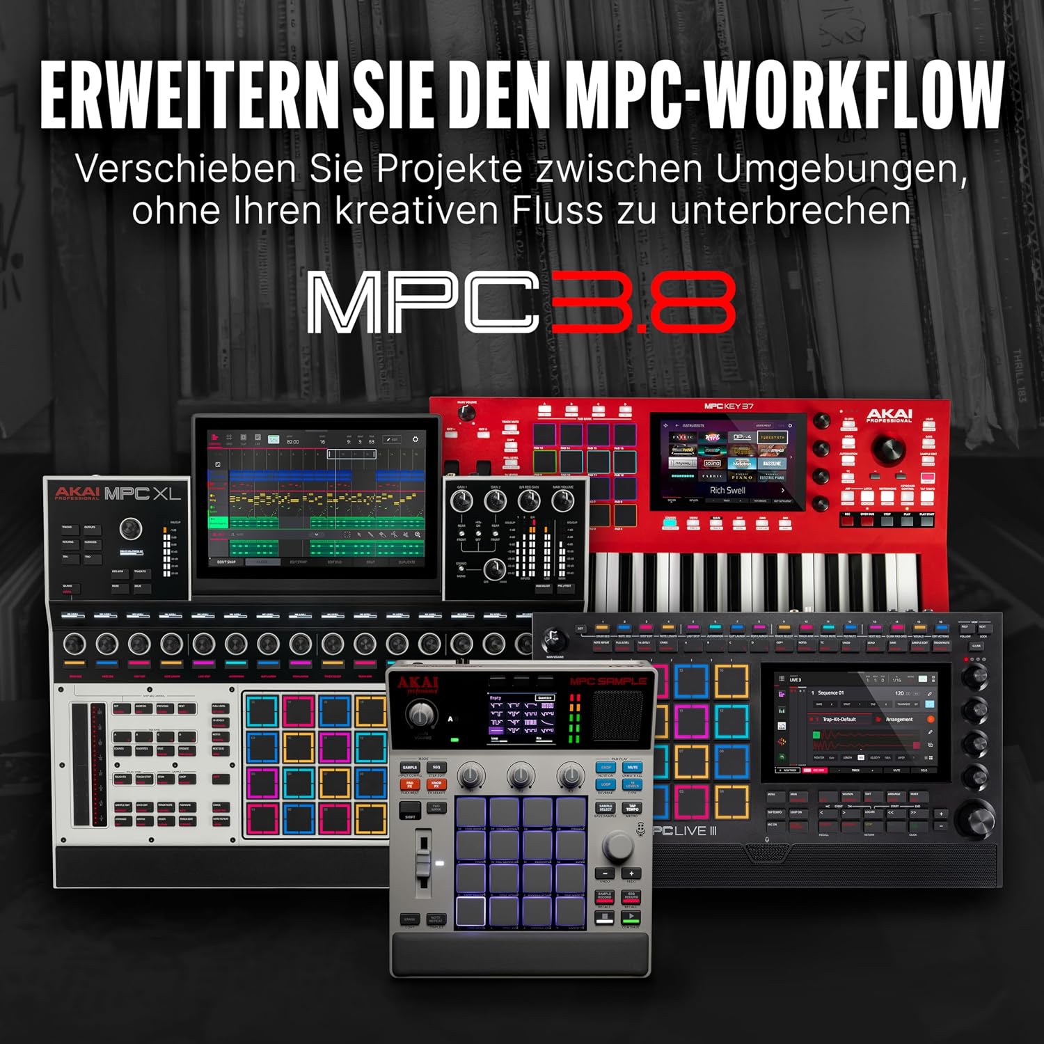 MPC Sample - Standalone Portable Sampler, Sequenzer und Effektprozessor mit Akku, USB-C, integriertem Lautsprecher und Mikrofon