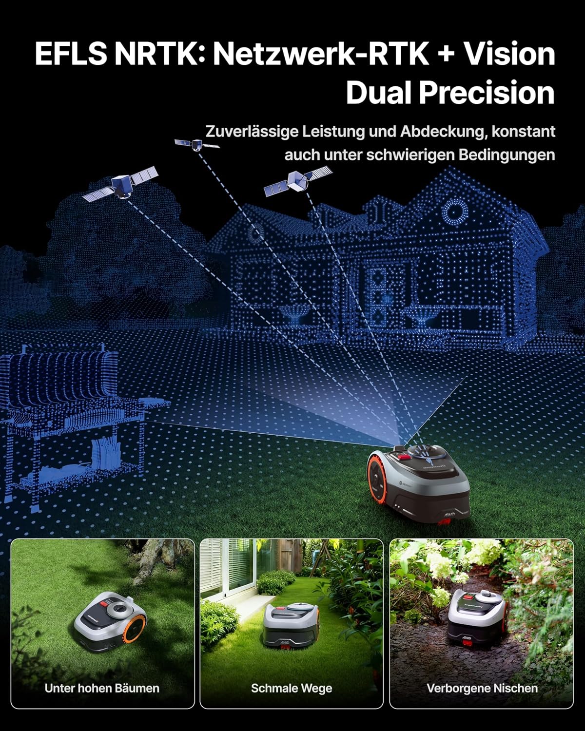 Navimow i205 AWD Mähroboter, ohne Begrenzungskabel, Garage S, für 500 m², Allradantrieb 45% Steigung, NRTK+Vision, keine RTK-Antenne