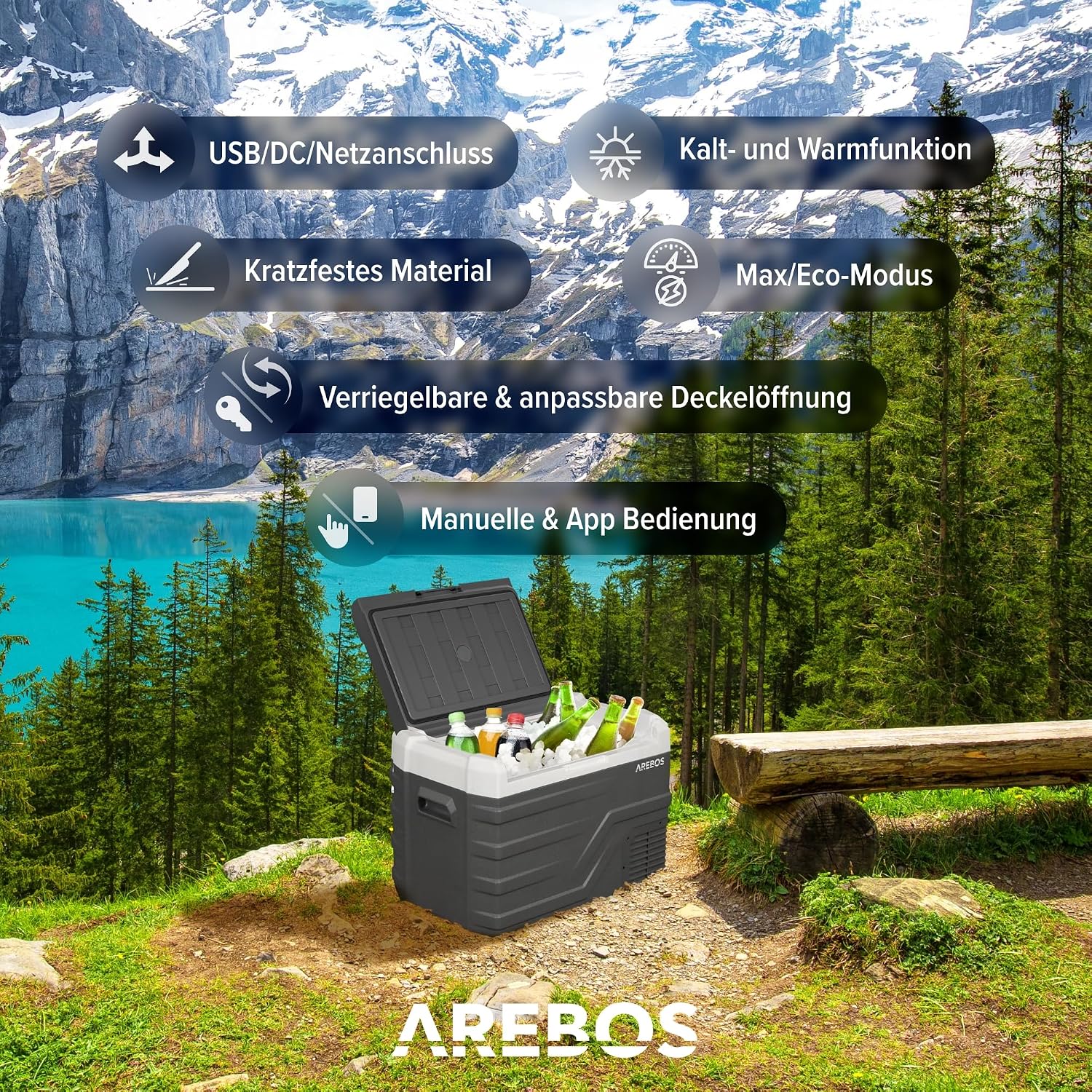 Kompressor Kühlbox 35 L Elektrische Gefrierbox APP Smart-Steuerung USB bis -20°C 12/24V 230V Auto LKW Camping Boot Wohnmobil