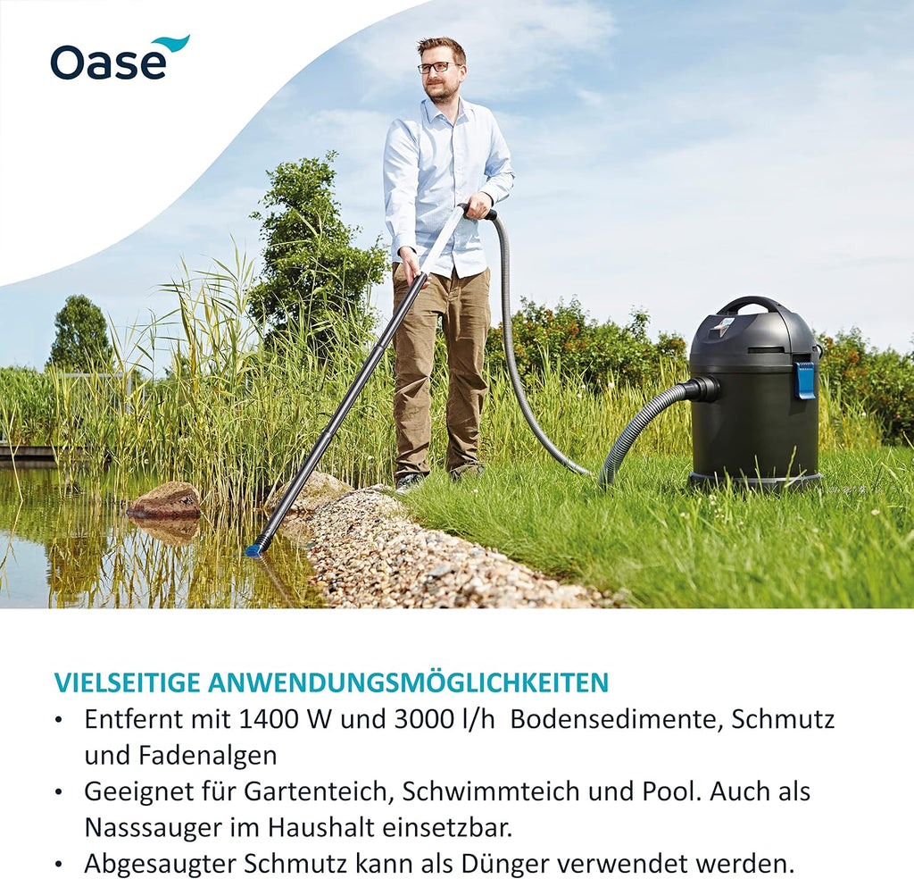 PondoVac Classic 50529, 1400 W, 3000 l/h - Teichschlammsauger mit 4 Saugdüsen, Reinigung & Wasseraufbereitung für Teiche und Haushalt