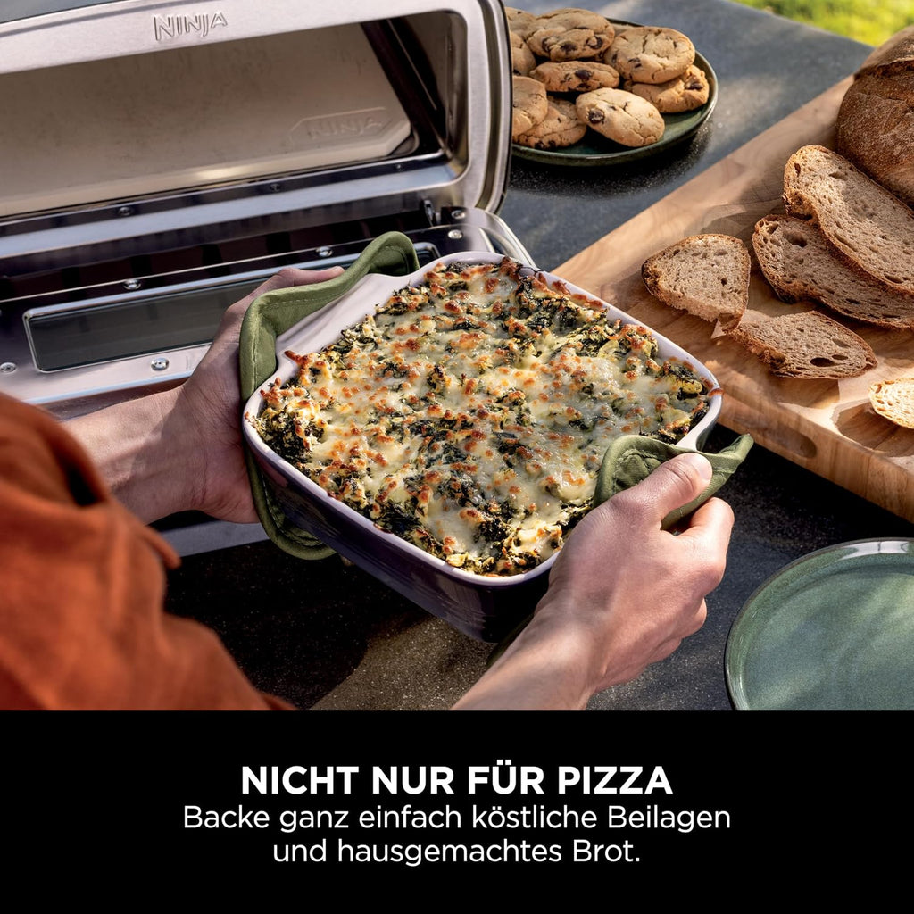 Artisan Outdoor-Pizzaofen + Heißluftfritteuse, 4 Funktionen (Pizza/Air Fry/Bake/Prove), 5 Pizza-Modi, 30cm Pizzastein + Zubehör, grau, MO201EU